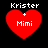 Four identical pixelated red heart icons with white text 'Krister + Mimi' on black background