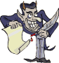 Animated cartoon devil holding a scroll and knife, with changing facial expressions across frames.