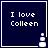Dark blue square icon with white pixelated text "I love Colleen" and a small white pixelated object in the bottom-right corner.