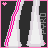 Animated contact sheet of a pixel art character in pink and white, showing sequential frames with text overlays on dark backgrounds.
