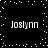 Black background with white pixelated dots forming a border and scattered pattern, four instances of the text 'Joslynn' in light gray font at corners.