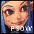 Pixelated character face with blue hair and dark clothing, showing sequential text changes below the face.