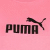 Pixelated Puma logo with dark brown text and leaping cat symbol on solid pink background.