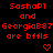 Red pixelated text on black background reads 'SashaP1 and GeorgiaB87 are bffls' with two red heart symbols below.