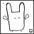 A black-and-white cartoon rabbit with rounded ears, small eyes, and a simple body stands in the center of each frame.