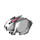 Animated contact sheet of a gray cartoon rabbit with pink ears in various running poses across 10 frames on a solid light gray background.