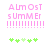 Pixelated pink text and green clover icons on white background, with animation changes in the lower-left clovers' brightness.