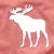 Static pixelated icon of a white moose with large antlers standing against a solid reddish-pink background.