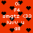 Red background with black heart shapes and white text fragments scattered across the surface, including 'Oi', 'F4', 'smgtz <33', 'luvv u', and 'all'.