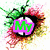 Animated icon with colorful splatter background, green text on purple rectangles, and multicolored stars on white and black backgrounds.