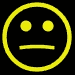 Five yellow circular icons with sad expressions on black backgrounds, arranged in two