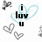 A digital icon with 'i luv u' text, light blue heart outline, and gray outlined hearts on white background.