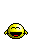 Yellow pixelated face with red mouth and black eyes, shown in multiple poses including raised arms and closed eyes.