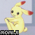 Yellow cartoon rabbit with red-tipped ears sits in a cross-legged pose, hands clasped near chest, against light blue background; text 'momiji' below