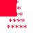 Red and white pixelated pattern with scattered red asterisks on white background, featuring red rectangular blocks at top and bottom edges.