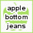 Pixelated icon with green and white background displaying 'apple bottom jeans' in black text, surrounded by pixelated green shapes.