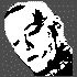 Four pixelated black-and-white images of a stylized face in a , each with slight variations in facial features and background tones