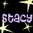 Black background with yellow starbursts and purple text reading "stacy stacy" above "stacy".