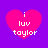 Four identical pink heart-shaped icons with white text "i luv taylor" on a purple background, arranged in a