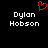A black background displays two identical pixelated text blocks reading 'Dylan Hobson' with a red heart symbol above the left block.