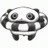 Pixelated grayscale image of a round panda-like character with large eyes and a small mouth, positioned next to black background with white text.