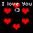 Pixelated red hearts and white text "I love You I love You" with "<3" symbols on a black background, animated with heart movement.