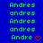 Blue background with green text repeating 'Andres' and 'andres', some instances of 'Andre' paired with red heart or arrow symbols.