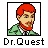 Pixel art icon of a character with red hair and beard wearing green jacket over white shirt, framed in black border with "Dr. Quest" text below.