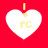 Four white heart-shaped icons with yellow 'PC' text and small yellow hearts above, set against a red background.