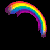 A series of rainbow-colored curved shapes on a black background, each with distinct arc lengths and positions.