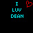 Pixelated cyan text 'I LUV DEAN' on black background with red heart symbol above the word 'LUV', displayed in two identical side-by-side