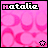 Animated pink background with repeating oval shapes and the name 'natalie' in white text at the top left, each frame showing a subtle shift in the oval pattern.