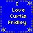 Blue background with yellow text reading "I Love Curtis Fridley" arranged in a pattern, surrounded by white snowflake and dashed-line borders