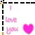 A 4x3 contact sheet of a pixelated animated icon showing sequential frames with pink text and hearts on white background.