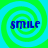 Four identical blue 'smile' text icons arranged in a on a cyan background with green spiral patterns