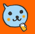 Two light blue cartoon speech bubbles with black outlines, orange cheeks, and a small horn on top, one holding a beer mug.
