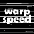 A 2x2 contact sheet of three animated frames showing the text 'warp speed' in white pixelated font on a black background with horizontal glitch lines, arranged left-to-right and top-to-bottom across four quadrants with one empty gray quadrant.