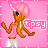 Pixel art contact sheet of four animated frames showing a cartoon character with pink hair and a pink top against a pink background, each frame displaying the text "tipsy" in white outline font.