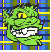 Green and red pixelated cartoon heads with yellow eyes, white teeth, and blue-yellow backgrounds; text below reads THE MIGHTY MIGHTY BossTones