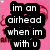A pink background displays a red hairdryer icon with 'TOTAL AIRHEAD' text, alongside a black text block reading 'im an airhead when im with u' in white letters.