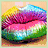 Pixelated lips with rainbow gradient colors, showing a closed mouth on the left and an open mouth with tongue on the right.