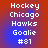 Pixelated text reads 'Hockey Chicago Hawks Goalie #81' on a red-to-blue gradient background with blue glow effects.