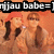 Pixelated image shows two figures with orange hair against an orange background, overlaid by black text reading 'nijau babe='.