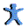 A 5x5 contact sheet of 21 animated frames showing a blue stick figure performing various poses against a white background with gray transparency at the bottom.