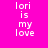 A bright pink background displays four identical text blocks reading "lori is my love" with a light blue highlight moving across different words in each block.