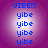 Four identical circular display blue text on purple backgrounds with white radial glows, each showing 'YIBE!!!' followed by five lines of 'yibe'
