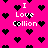 A static pixel art image with a bright pink background filled with scattered black heart shapes and repeated text "I Love Collion" in white pixelated font.