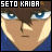 A 48x48 pixel animated contact sheet showing three frames of a character's face with subtle expression changes, each frame featuring the text "SETO KAIBA" above the character in a pixelated font.