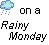Pixelated blue rain cloud icon with falling droplets next to black text reading 'on a Rainy Monday' on white background.
