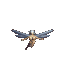 Pixelated angel figure with blue wings and golden body in six distinct poses against gray background.